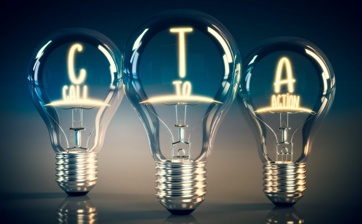 CTA, call to action concept - shining light bulbs - 3D illustrat